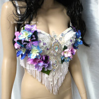 Iridescent Pink and Purple Flower Fairy Bra Costume Cosplay Dance Rave Bra Halloween Burlesque Show Girl - Thumbnail 3