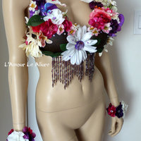 Hula Girl Coconut Flower Bra Cosplay Dance Costume Rave Bra Halloween Burlesque Show Girl - Thumbnail 1