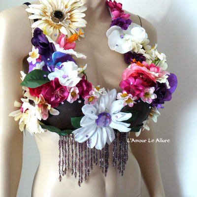 Hula girl coconut flower bra cosplay dance costume rave bra halloween burlesque show girl