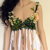 Woodland Flower Fairy Babydoll Dress Bra Costume Cosplay Dance Rave Bra Halloween Burlesque Show Girl - Thumbnail 2