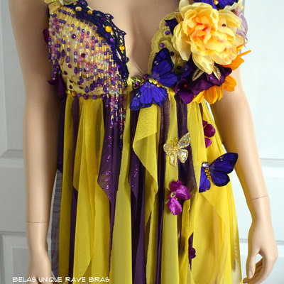 Purple and yellow flower fairy babydoll dress bra costume cosplay dance rave halloween burlesque show girl - Thumbnail 5