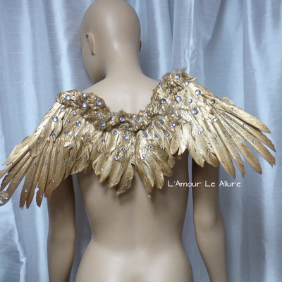 Small gold rhinestone angel wings samba cosplay dance costume rave bra halloween burlesque show girl
