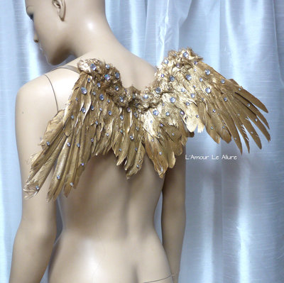 Small Gold Rhinestone Angel Wings Samba Cosplay Dance Costume Rave Bra Halloween Burlesque Show Girl