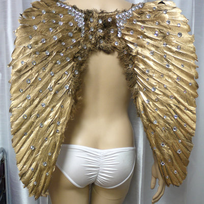 Medium rhinestone angel wings samba cosplay dance costume rave bra halloween burlesque show girl