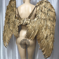 Extra Large Gold Angel Wings Cosplay Dance Costume Rave Bra Samba Halloween Burlesque Show Girl - Thumbnail 1