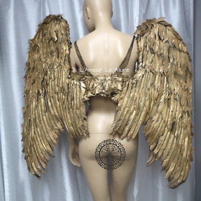 Extra large gold angel wings cosplay dance costume rave bra samba halloween burlesque show girl