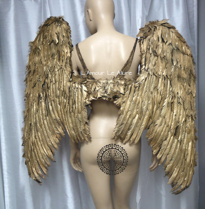 Extra Large Gold Angel Wings Cosplay Dance Costume Rave Bra Samba Halloween Burlesque Show Girl