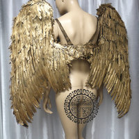 Extra Large Gold Angel Wings Cosplay Dance Costume Rave Bra Samba Halloween Burlesque Show Girl - Thumbnail 2
