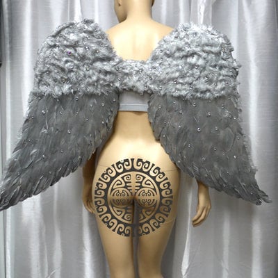 Large silver gold rhinestone angel wings cosplay dance costume rave bra halloween burlesque show girl samba