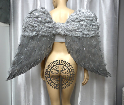 Large Silver Gold Rhinestone Angel Wings Cosplay Dance Costume Rave Bra Halloween Burlesque Show Girl Samba