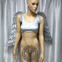 Large Silver Gold Rhinestone Angel Wings Cosplay Dance Costume Rave Bra Halloween Burlesque Show Girl Samba - Thumbnail 2