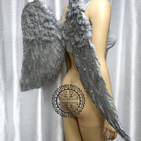 Large Silver Gold Rhinestone Angel Wings Cosplay Dance Costume Rave Bra Halloween Burlesque Show Girl Samba - Thumbnail 3