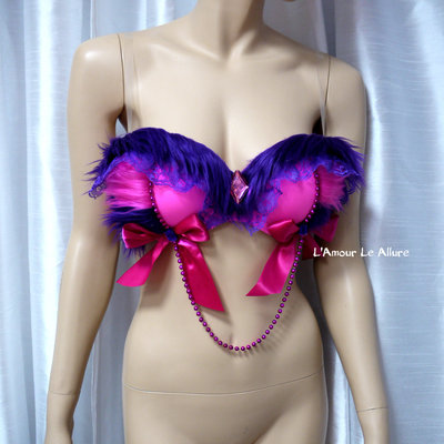 Cheshire cat alice in wonderland bra costume cosplay dance costume rave bra rave wear halloween burlesque show girl