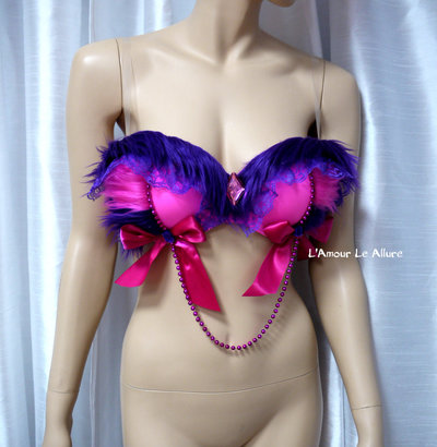 Cheshire Cat Alice In wonderland bra Costume Cosplay Dance Costume Rave Bra Rave Wear Halloween Burlesque Show Girl