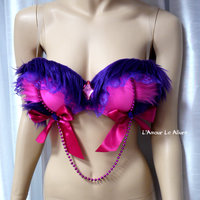 Cheshire Cat Alice In wonderland bra Costume Cosplay Dance Costume Rave Bra Rave Wear Halloween Burlesque Show Girl - Thumbnail 3