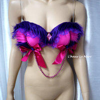 Cheshire Cat Alice In wonderland bra Costume Cosplay Dance Costume Rave Bra Rave Wear Halloween Burlesque Show Girl - Thumbnail 4