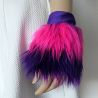 Cheshire Cat Fur Wrist Cuffs Alice In wonderland bra Costume Cosplay Dance Costume Rave Bra Rave Wear Halloween Burlesque Show Girl - Thumbnail 1