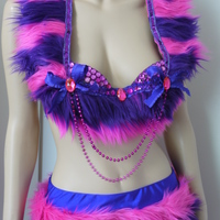 Cheshire Cat Fur Costume Alice In wonderland bra Costume Cosplay Dance Costume Rave Bra Rave Wear Halloween Burlesque Show Girl - Thumbnail 2