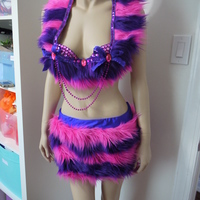 Cheshire Cat Fur Costume Alice In wonderland bra Costume Cosplay Dance Costume Rave Bra Rave Wear Halloween Burlesque Show Girl - Thumbnail 3