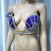 Diamond Ariel Disney Plunge Bra Top Costume Cosplay Dance Costume Rave Halloween Burlesque Show Girl - Thumbnail 1