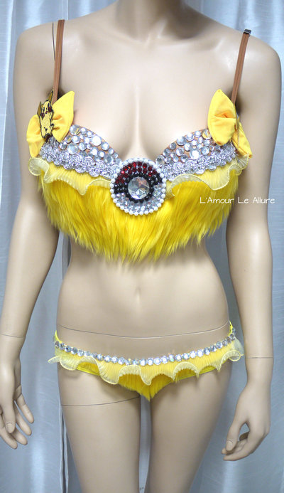 Pikachu Bra Costume Cosplay Dance Costume Rave Bra Rave Wear Halloween Burlesque Show Girl