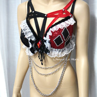 Harley Quinn Cage Bra Cosplay Dance Costume Rave Bra Rave Wear Halloween Burlesque Show Girl - Thumbnail 1