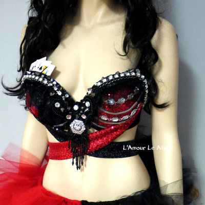 Harley quinn bra and tutu cosplay dance costume rave bra rave wear halloween burlesque show girl
