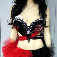 Harley Quinn Bra and tutu Cosplay Dance Costume Rave Bra Rave Wear Halloween Burlesque Show Girl - Thumbnail 1