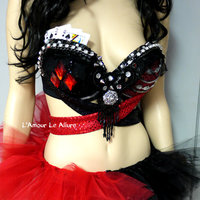 Harley Quinn Bra and tutu Cosplay Dance Costume Rave Bra Rave Wear Halloween Burlesque Show Girl - Thumbnail 2