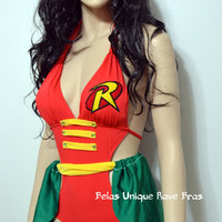 Batman and Robin Monokini Costume Cosplay Dance Costume Rave Bra Rave Wear Halloween Burlesque Show Girl - Thumbnail 1