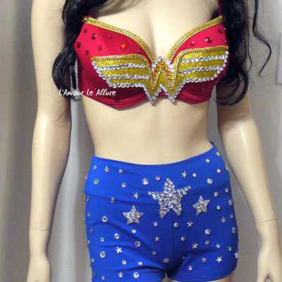 Wonder woman bra cosplay dance costume rave bra rave wear halloween burlesque show girl