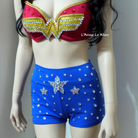 Wonder Woman Bra Cosplay Dance Costume Rave Bra Rave Wear Halloween Burlesque Show Girl - Thumbnail 2