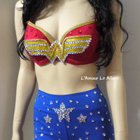 Wonder Woman Bra Cosplay Dance Costume Rave Bra Rave Wear Halloween Burlesque Show Girl - Thumbnail 3