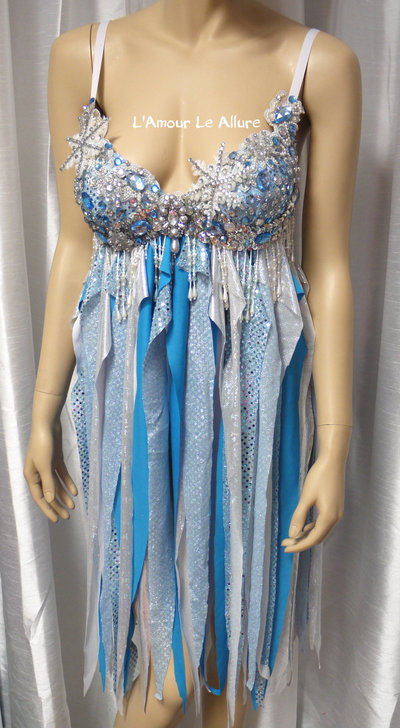 Elsa Babydoll Dress Cosplay Dance Costume Rave Bra Rave Wear Halloween Burlesque Show Girl