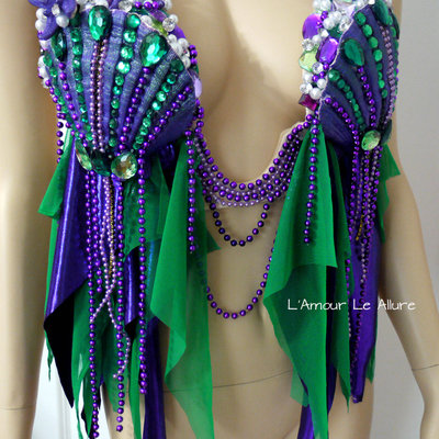 Ariel disney plunge bra top cosplay dance costume rave bra rave wear halloween burlesque show girl - Thumbnail 5