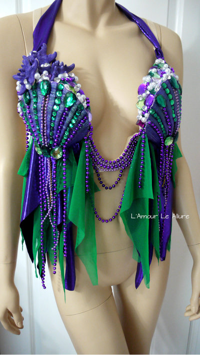 Ariel Disney Plunge Bra Top Cosplay Dance Costume Rave Bra Rave Wear Halloween Burlesque Show Girl