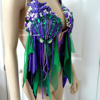 Ariel Disney Plunge Bra Top Cosplay Dance Costume Rave Bra Rave Wear Halloween Burlesque Show Girl - Thumbnail 2