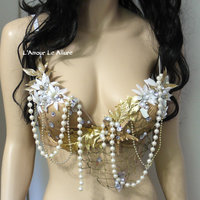 Dripping in Gold Mermaid Bra Cosplay Dance Costume Rave Bra Rave Wear Halloween Burlesque Show Girl - Thumbnail 1