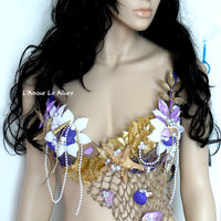 Dripping in Gold Purple Mermaid Bra Cosplay Dance Costume Rave Bra Rave Wear Halloween Burlesque Show Girl - Thumbnail 2