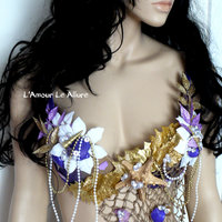 Dripping in Gold Purple Mermaid Bra Cosplay Dance Costume Rave Bra Rave Wear Halloween Burlesque Show Girl - Thumbnail 3