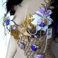 Dripping in Gold Purple Mermaid Bra Cosplay Dance Costume Rave Bra Rave Wear Halloween Burlesque Show Girl - Thumbnail 4