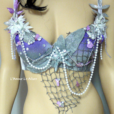 Dripping in silver purple mermaid bra cosplay dance costume rave bra rave wear halloween burlesque show girl