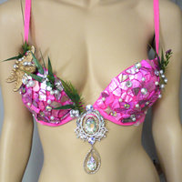 Hot Pink Shell Mermaid Bra Cosplay Dance Costume Rave Bra Rave Wear Halloween Burlesque Show Girl - Thumbnail 1