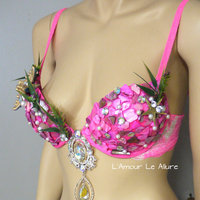 Hot Pink Shell Mermaid Bra Cosplay Dance Costume Rave Bra Rave Wear Halloween Burlesque Show Girl - Thumbnail 2