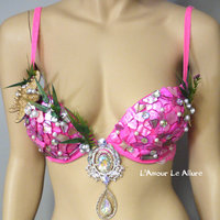 Hot Pink Shell Mermaid Bra Cosplay Dance Costume Rave Bra Rave Wear Halloween Burlesque Show Girl - Thumbnail 3