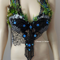 Silver Black Siren Mermaid Shell Bra Cosplay Dance Costume Rave Bra Rave Wear Halloween Burlesque Show Girl - Thumbnail 1