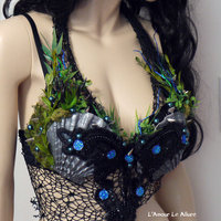 Silver Black Siren Mermaid Shell Bra Cosplay Dance Costume Rave Bra Rave Wear Halloween Burlesque Show Girl - Thumbnail 3