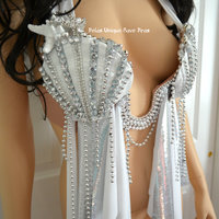 White Diamond Plunge Mermaid Shell Dance Costume Bra Festival Rave Wear Halloween - Thumbnail 3