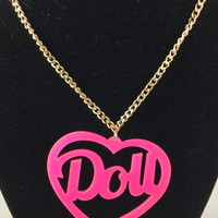 Kawaii Doll Pink Heart Shaped Acrylic Laser Cut Necklace - Lavender Latte Life - Girly Jewellery - Thumbnail 1