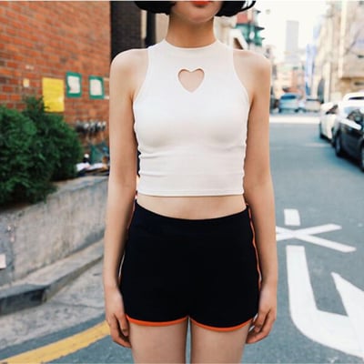 Free shipping heart cut out summer cropped tank top - Thumbnail 5